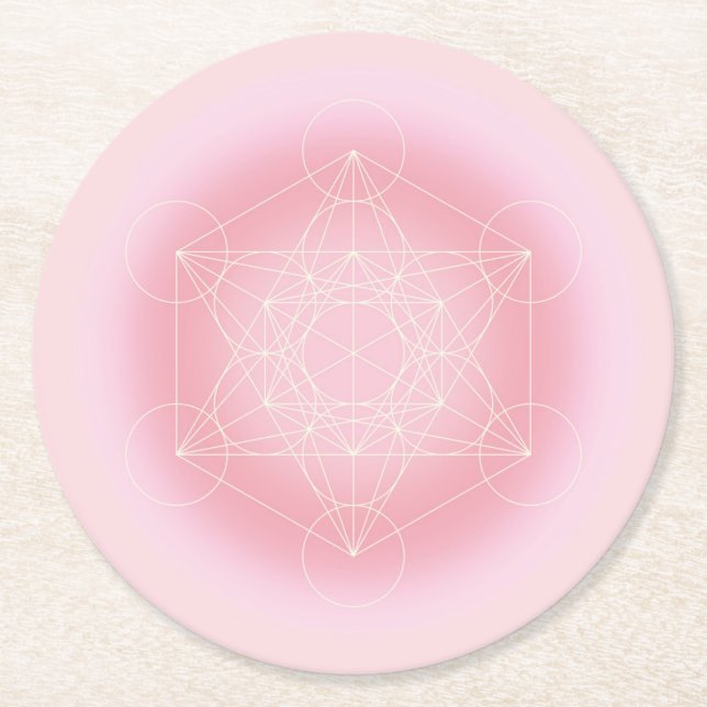 sacred geometric, pink, Metatron, coaster, zen  Round Paper Coaster (Front)