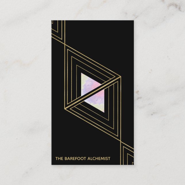 *~* Sacred Geometry Alchemy Gold Boho Triangles Business Card (Front)