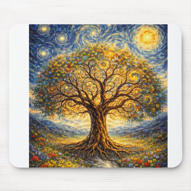 Sacred geometry art  tree mouse pad (Front)