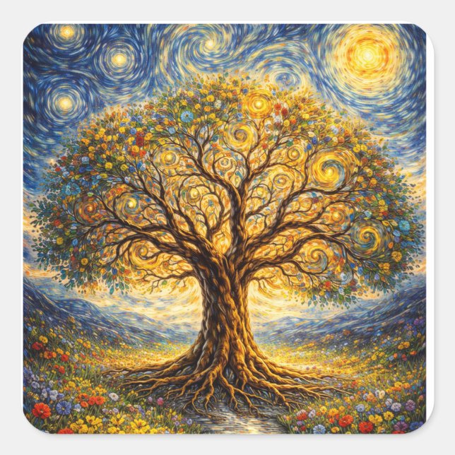 Sacred geometry art  tree square sticker (Front)