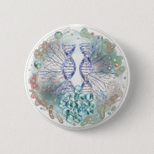 Sacred Geometry DNA Helix Crystal Science Art 6 Cm Round Badge
