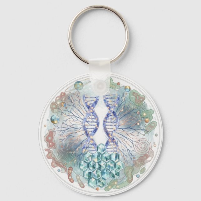 Sacred Geometry DNA Helix Crystal Science Art Key Ring (Front)