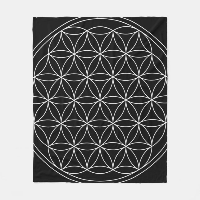 Sacred Geometry : Flower of Life Black & White Fleece Blanket (Front)