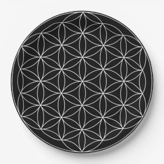 Sacred Geometry : Flower of Life Black & White Paper Plate