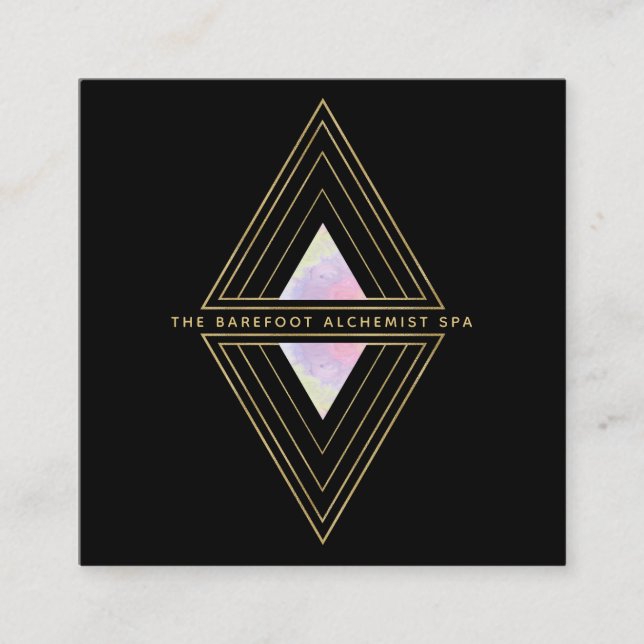 *~* Sacred Geometry Geometric 2 Gold Triangles Square Business Card (Front)