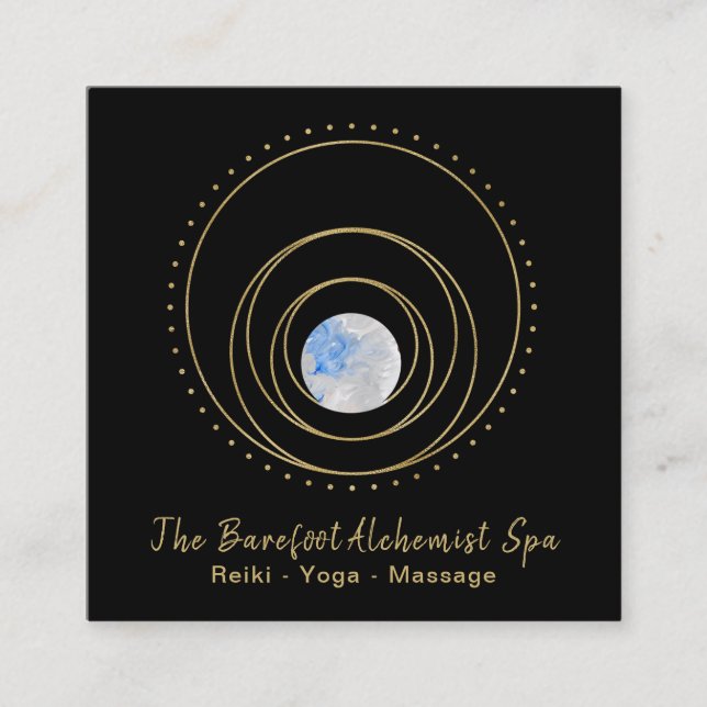 *~* Sacred Geometry  Gold Geometric Boho Cosmic Square Business Card (Front)