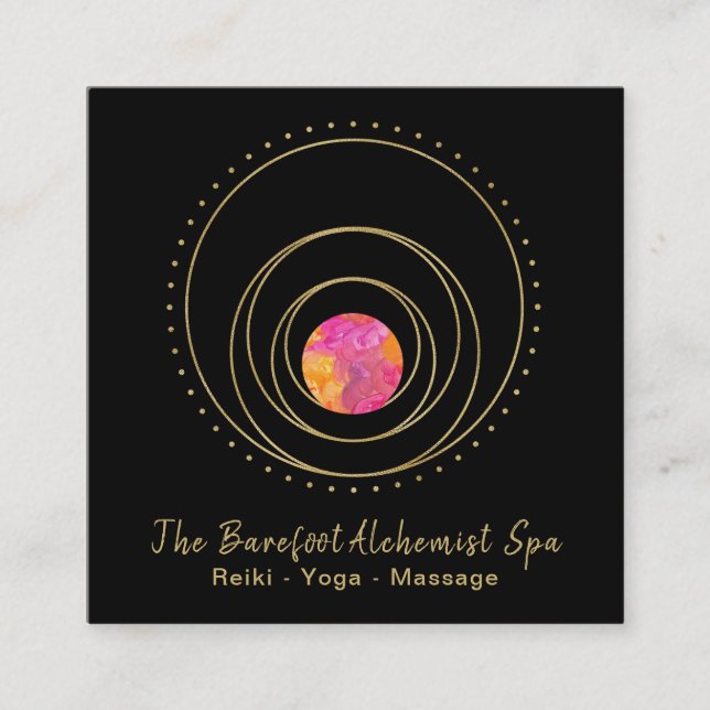 *~* Sacred Geometry  Gold Geometric Boho Lunar Square Business Card (Front)