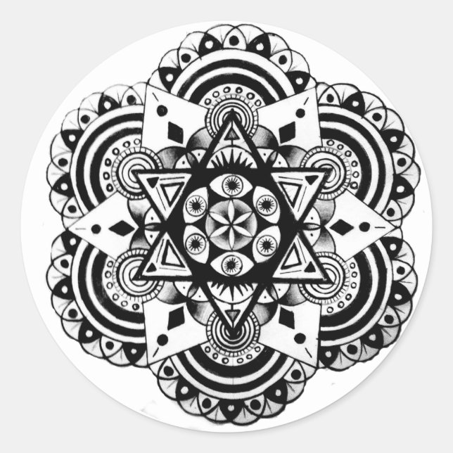 Sacred Geometry Hand Drawn Design Classic Round Sticker (Front)