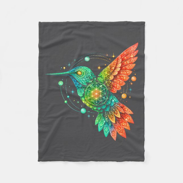 Sacred Geometry Hummingbird Mystic Celestial Desig Fleece Blanket (Front)