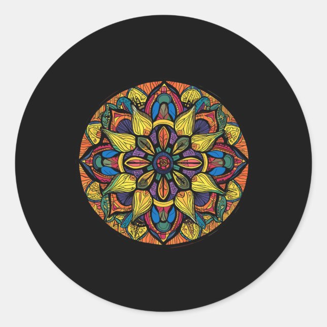 Sacred Geometry Mandala Abstract Floral Pattern  Classic Round Sticker (Front)
