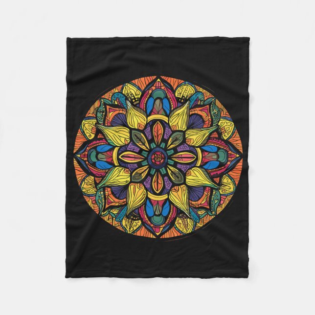 Sacred Geometry Mandala Abstract Floral Pattern  Fleece Blanket (Front)