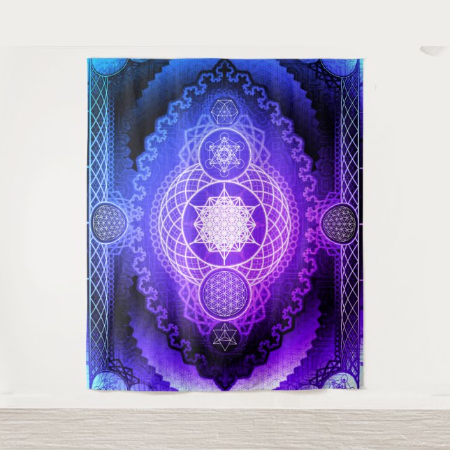 Sacred Geometry Mandala, Metatron’s Cube, Flower o Tapestry (Front)