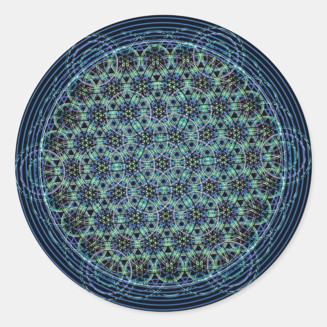 Sacred Geometry Mandala - Rain Flower of Life Classic Round Sticker (Front)