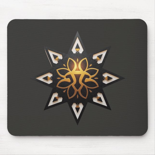 🌟Sacred Geometry Mandala – Timeless Golden Star Mouse Pad (Front)
