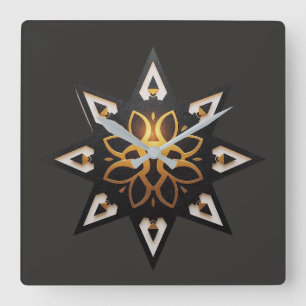 🌟Sacred Geometry Mandala – Timeless Golden Star Square Wall Clock