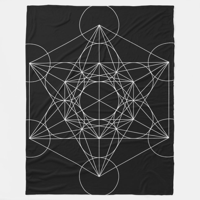 Sacred Geometry: Metatron's Cube Black & White Fleece Blanket (Front)