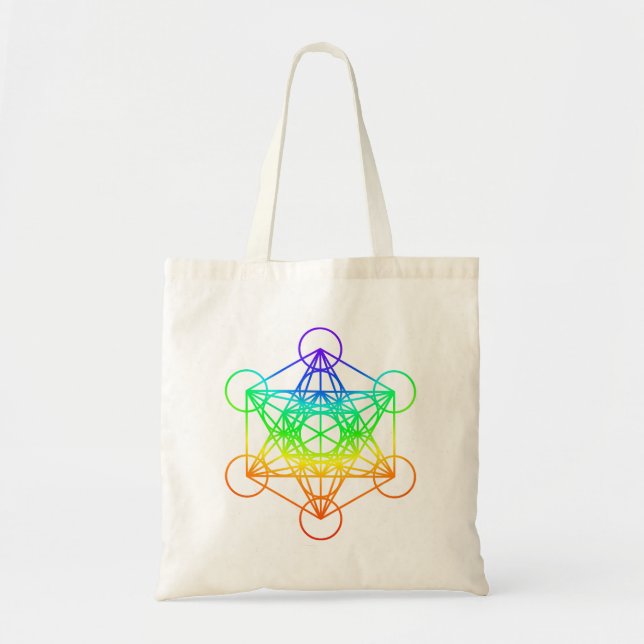 Sacred Geometry Metatron's Cube in raibow colours Tote Bag (Front)
