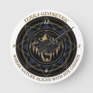 Sacred Geometry Nature Fusion - Mountains & Forest Round Clock