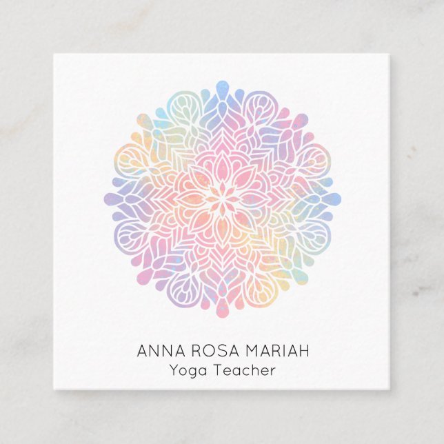 *~*  Sacred Geometry Rainbow Mandala Spiritual Square Business Card (Front)