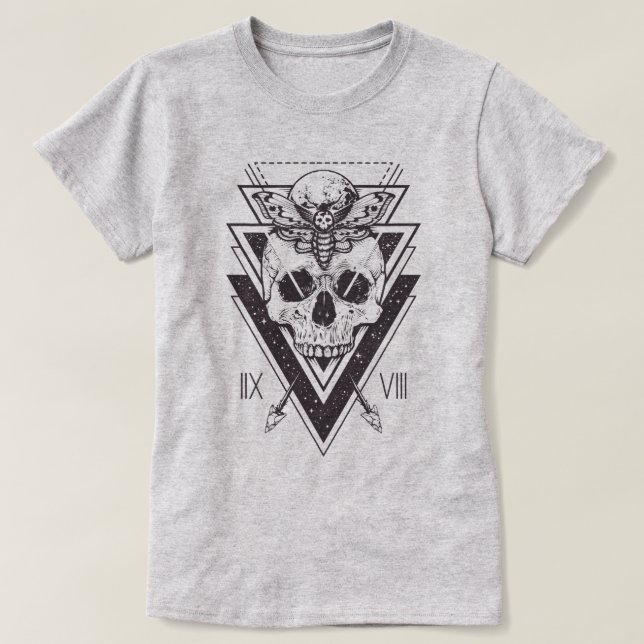 Sacred Geometry Scull and Moth T-Shirt (Design Front)