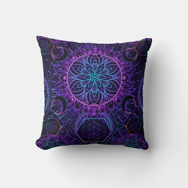 Sacred Geometry seamless pattern. Hindu symbols of Cushion (Front)