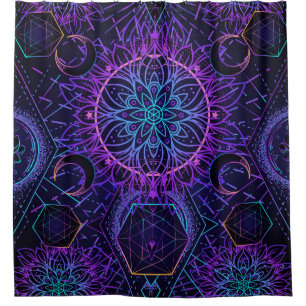 Sacred Geometry seamless pattern. Hindu symbols of Shower Curtain