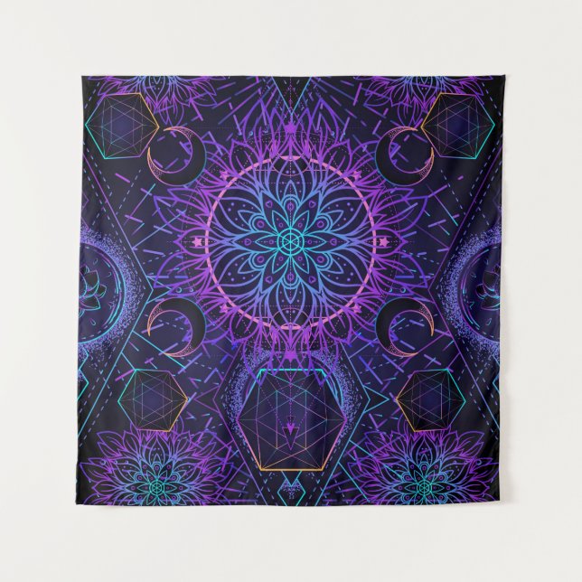 Sacred Geometry seamless pattern. Hindu symbols of Tapestry (Front)