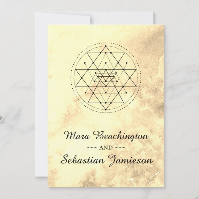*~* Sacred Geometry Sepia Watercolor Wedding Invitation (Front)