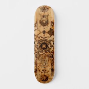 Sacred geometry skateboard, pryrography on wood skateboard