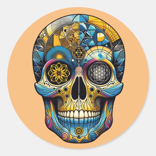 Sacred Geometry Skull Classic Round Sticker (Front)