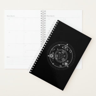 Sacred geometry style black pentagram planner
