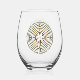 Sacred Geometry Symbol - Chartres Labyrinth 4 Stemless Wine Glass