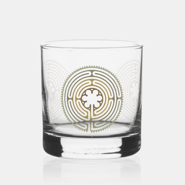 Sacred Geometry Symbol - Chartres Labyrinth 4 Whiskey Glass (Left)
