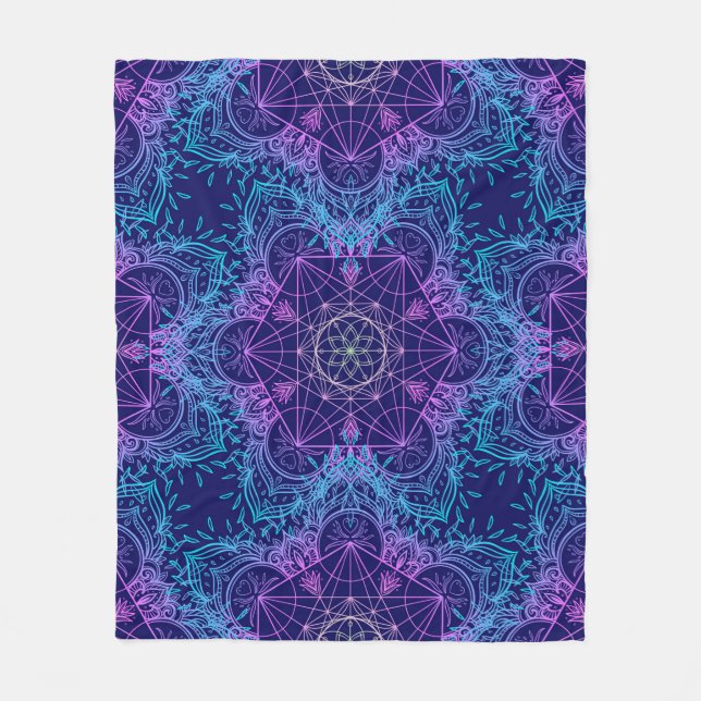 Sacred Geometry Symbols in Mandala seamless patter Fleece Blanket (Front)