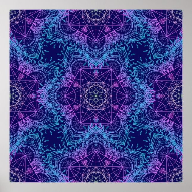Sacred Geometry Symbols in Mandala seamless patter Poster (Front)