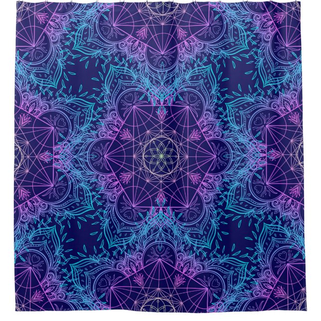 Sacred Geometry Symbols in Mandala seamless patter Shower Curtain (Front)