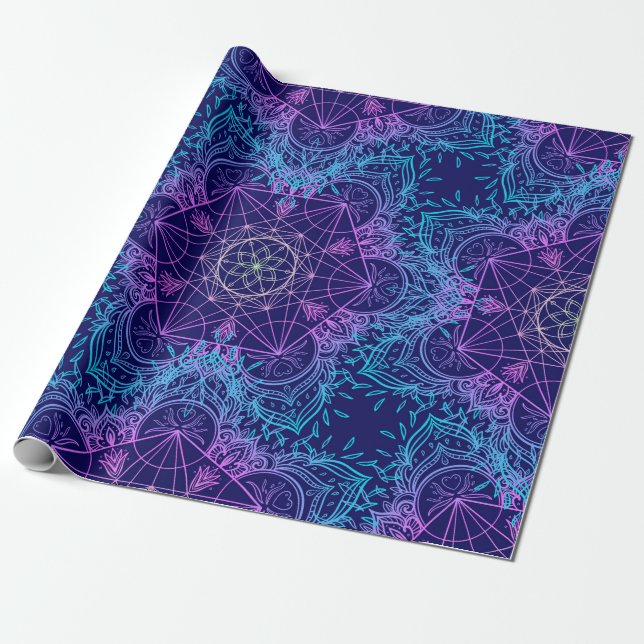 Sacred Geometry Symbols in Mandala seamless patter Wrapping Paper (Unrolled)