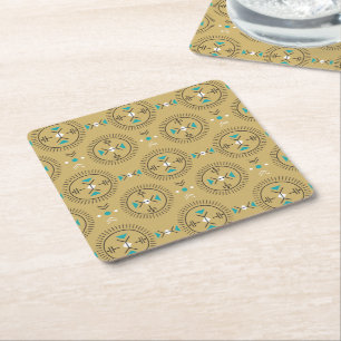Sacred geometry tribal pattern gold turquoise square paper coaster