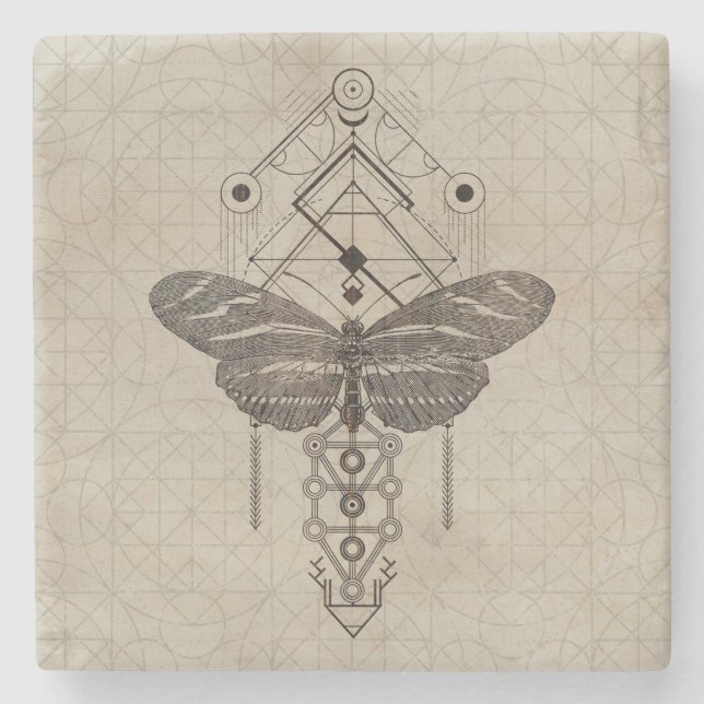 Sacred Geometry Zebra Longwing Butterfly Stone Coaster (Front)