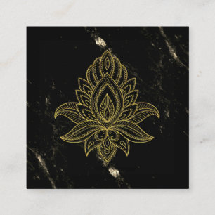 ~ Sacred Hamsa Gold Abstract Black Marble Square Business Card