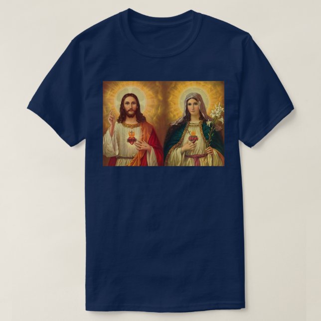 Sacred Heart and Immaculate Heart Picture Jesus an T-Shirt (Design Front)