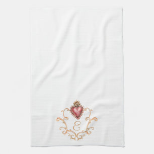 Sacred Heart Baroque Monogram Tea Towel