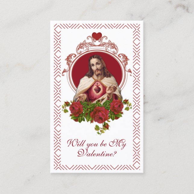 Sacred Heart Catholic Valentine Religious Prayer Business Card (Front)