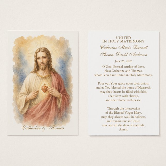 Sacred Heart Catholic Wedding Prayer Keepsake  (Front & Back)
