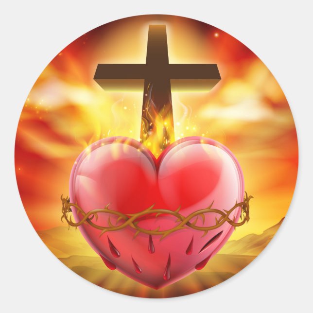 Sacred Heart Christian Illustration Classic Round Sticker (Front)