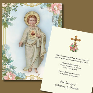 Sacred Heart & Crucifix Floral Funeral  Thank You Card