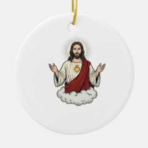Sacred Heart Devotional Vintage Engraving Design_1 Ceramic Ornament