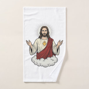 Sacred Heart Devotional Vintage Engraving Design_1 Hand Towel