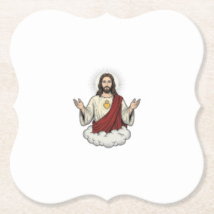 Sacred Heart Devotional Vintage Engraving Design_1 Paper Coaster