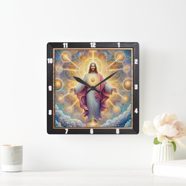 Sacred Heart Divine Light Square Wall Clock (Home)